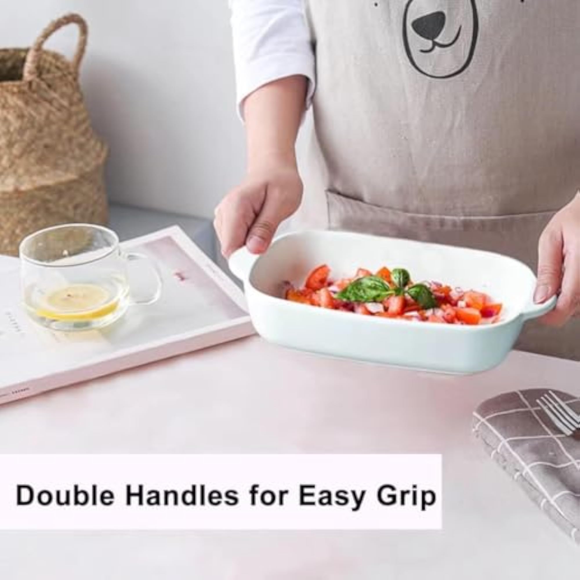 Ceramic Baking Dish, 8x5 inch, Versatile Design