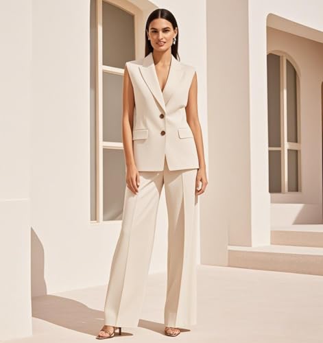 Womens 2 Pcs Outfits Vest and Pants Sleeveless Blazer Tuxedos Set Business Wedding Work2