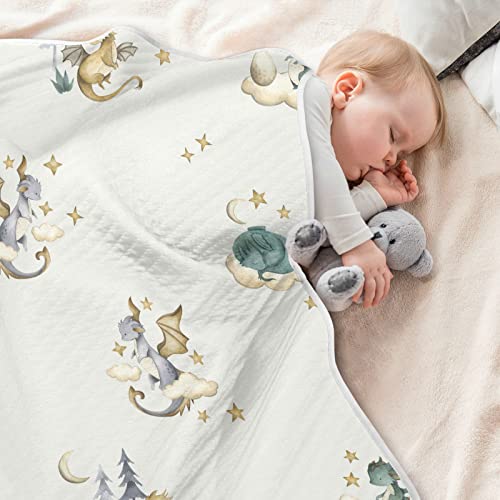 Image of Dragon Baby Cotton Swaddle Blanket - Lightweight Soft Receiving Blanket for Infants, Crib, Stroller, Nursery - Fairytale, 30x40 in