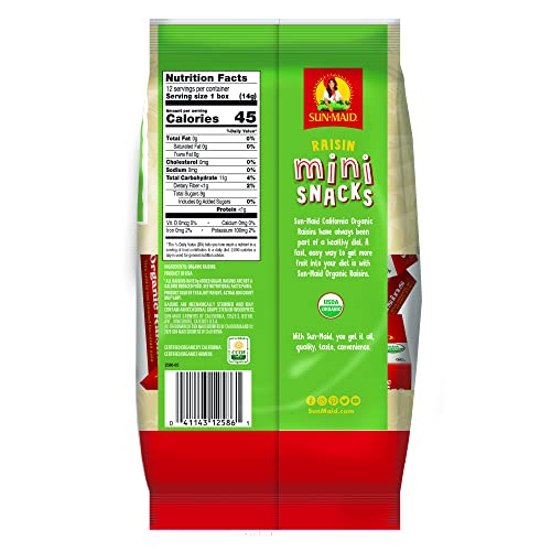 Image of Sun-Maid Organic California Sun-Dried Raisins - (144 Pack) 0.5 oz Snack-Size Box - Organic Dried Fruit Snack for Lunches, Snacks, and Natural Sweeteners
