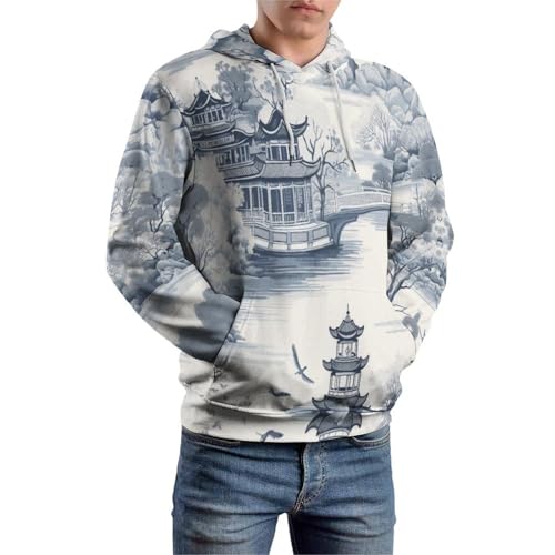 Pull à capuche imprimé 3D avec poches style décontracté - 5
