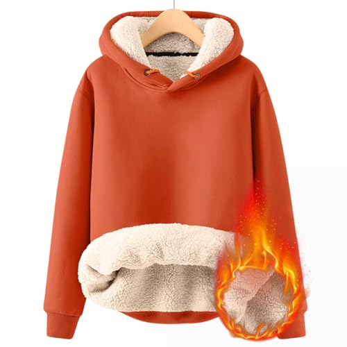[Chenyoulan] パーカー レディース 裏起毛 トレーナー 裏ボア 暖かい 秋冬 トップス フード付き スウェット 厚手 カジュアル プルオーバー ゆったり 大きいサイズ 可愛い 上着 アウター あったか 防寒 長袖 無地 フリース 通学 通勤 韓国 Mオレンジのサムネイル