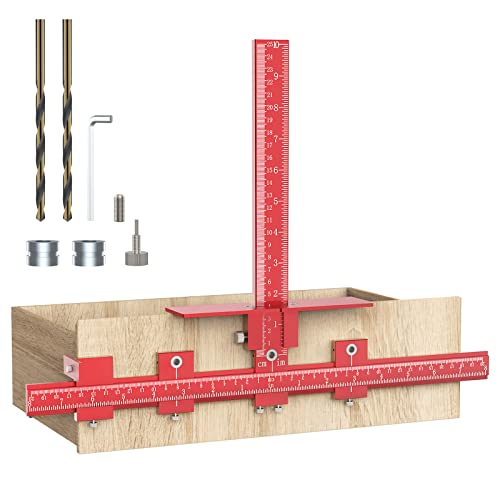 Roylvan Plantilla de Hardware para Gabinete, Guía de Taladro de Aleación de Aluminio Antioxidante Ligero Perforación Precisa Localizador de Punzón para Instalación Cajón Manija Tirador, Rojo Cover