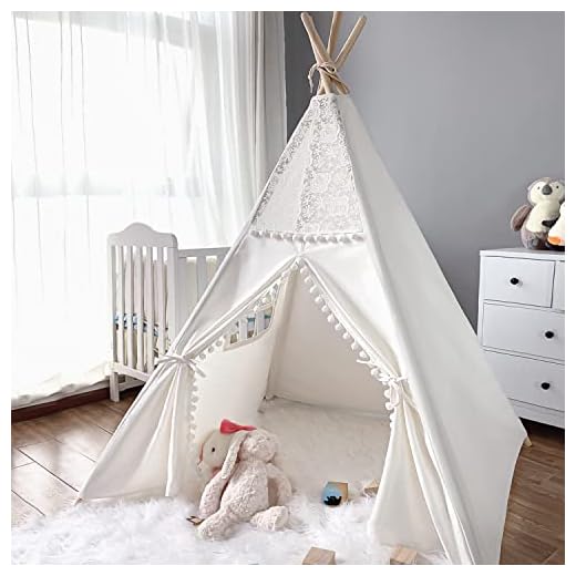 Avrsol Boho Teepee Tent for Kids Foldable Play Tent Lace Tipi Childrens Tents for Girls & Boy