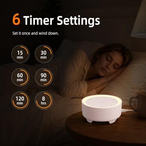 Image of Kipcush White Noise Machine for Sleeping, Baby & Adults, High-Fidelity Non-Looping Sounds, Sleep Sound Machine with Dimmable Night Light, USB Powered, Memory Function, Home, Nursery & Travel