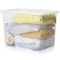 TENLITE 80 Litre Large Plastic Storage Box with Lid - PACK OF 3 | Clear Transparent Storage Container (80L Crystal Container)
