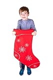 Clever Creations - Calza di Natale Extra Large - per Adulti/Bambini - per Piccoli Regali e dolcetti - Rosso con Fiocchi di Neve Bianchi - 66 cm