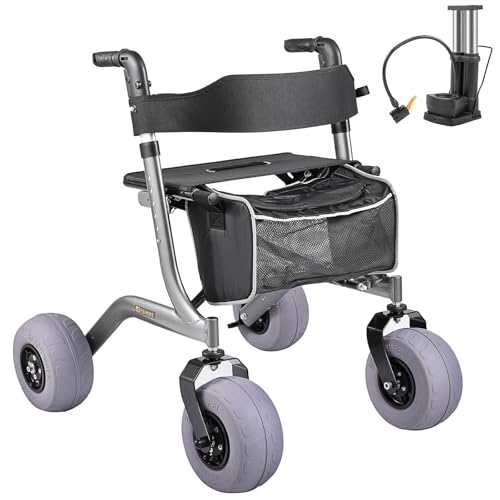 Feimire Foldable Rolling Beach Walker with Lightweight Aluminum Frame & Ergonomic Handles for Outdoor, Mobility Aid for Elderly