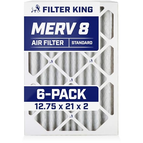 Image of Filter King 12.75x21x2 Air Filter MERV 8, AC Furnace Filters (6-Pack) | Dust & Allergy Control (Actual Size: 12.75 x 21 x 1.75)