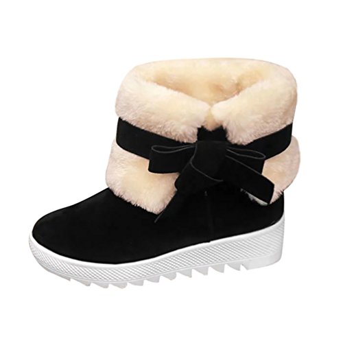Dooxi Mujer Invierno Antideslizante Nieve Botas Moda Bowknot Botines Casual Calentar Forrado Zapatos Negro 36