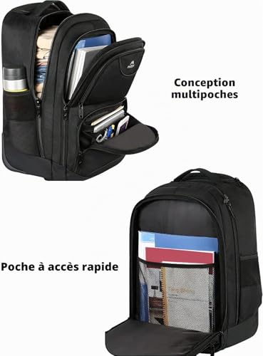 MATEIN Sac de Voyage à Roulettes, Grand 18 Pouces Sac dos Roulette, Noir – vue 4