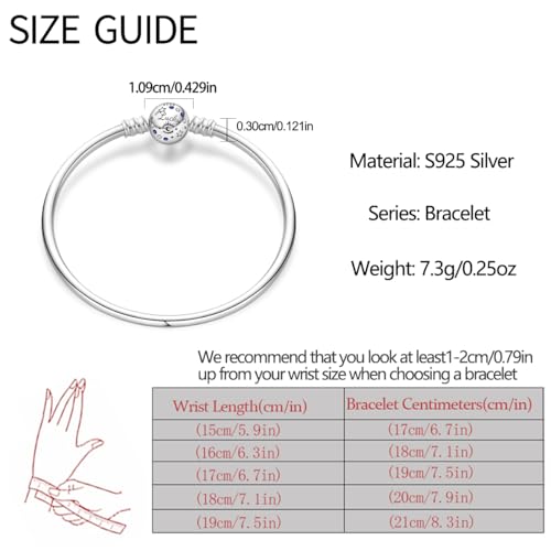 Image of 925 Sterling Silver Snake Chain Bracelets Fit Pandora Charms,Heart Clasp Bracelets Perfect For Any Glamour Gift for Women with 5 A Cubic Zirconia