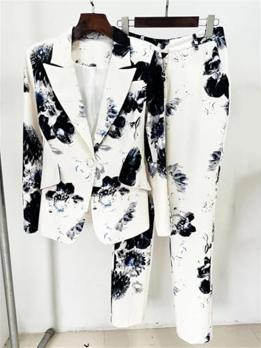 Women's Fashion Floral Printed Blazer Suit Jacket Pencil Pants Set 2Pcs2