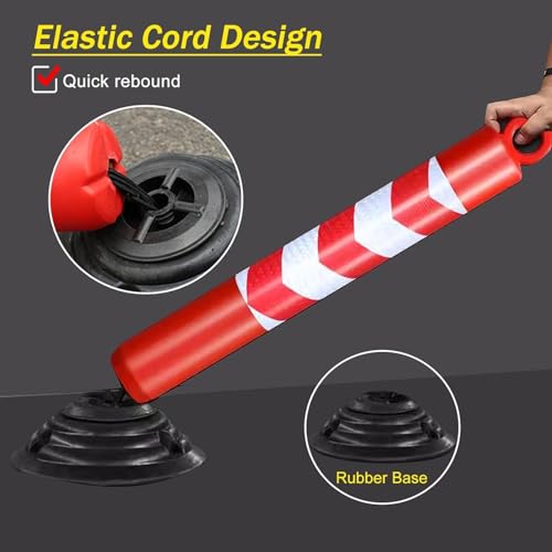 Dissuasore di sosta per parcheggio Auto, Paletto di Sicurezza in plastica con Striscia Riflettente 80-100 cm(100cm/39.4cm Tall)