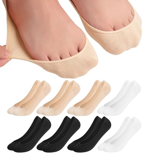 Caldodo Füßlinge Damen 39-42 8Paar Füsslinge Unsichtbare Ballerina Socken Nahtlose No Show Söckchen Damen mit Silikonpad für Loafer Sneaker Multipack