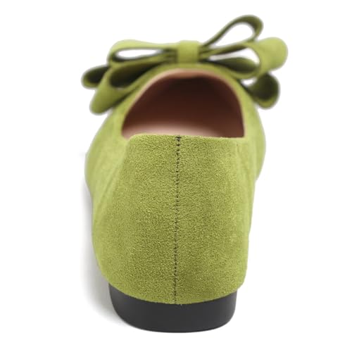 Image of WENJIAZHIZHI Square Toe Bow Ballet Slip-On | Classic Suede Finish,Chic Bow Detail,Effortless Everyday Style,Wedding Party Office,Plus Size Available
