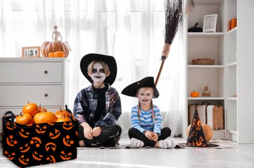 Image of Essme Rectangular Halloween Basket,Kids Baskets Empty with Handles for Kids Halloweens Room Decor,Boys and Girls,Candy Basket（Funny face）