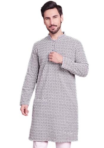 Image of Jompers Cotton Chikankari Embroidered Regular Fit Kurtas for Men