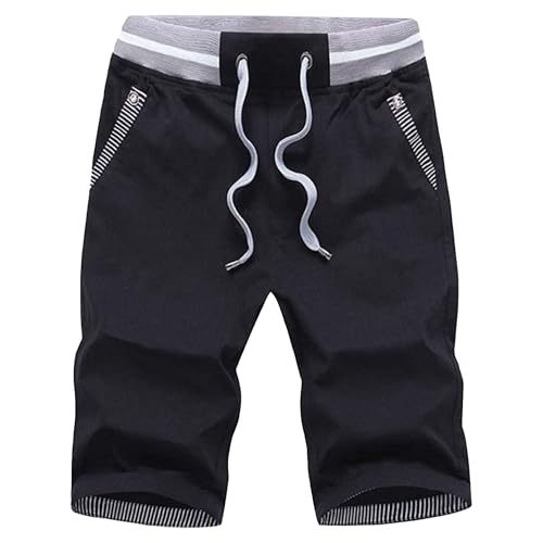 Men's Summer Casual Linen Big Pants All Seasons Suited Soft Shorts Fashionable Versatile Breathable Five-Minute Short (Black,Medium)