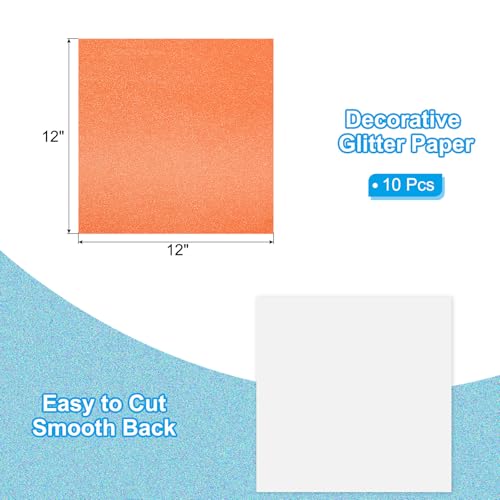 PATIKIL 10Sheets Orange Glitter Cardstock Paper, 12 x 12 in 250gsm Square Premium Sparkly Paper Craft Cardstock Paper for Scrapbook Card Making DIY Art Projects Wedding Party - Image 2