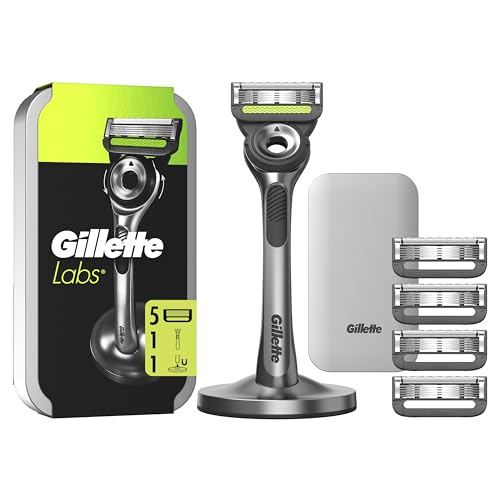Gillette Labs Rasoir Homme avec Barre Exfoliante, Manche Réutilisable, avec 5 Cartouches De Recharge GilletteLabs A 5 Meilleures Lames De La Marque, Rasage du Visage...