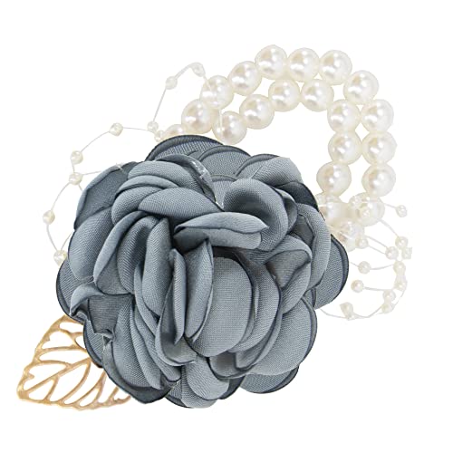 Time to Sparkle 9 * 7cm Rose Wrist Corsage Wristlet for Women Band Bracelet for Wedding Bride Bridesmaid Prom Party Decoration Grayish Blue - Image 3