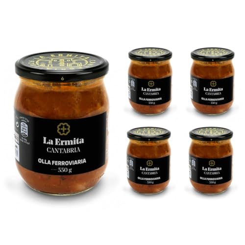 LA ERMITA Olla Ferroviaria de Alubias Rojas con panceta, morcilla y chorizo. Receta tradicional del norte. Sin gluten. Listo para calentar. Tarro 550g (Pack 4 unidades)