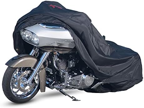 Badass Moto Ultimate Waterproof Motorcycle Cover - Outdoor Storage Motorcycle Covers for Harleys - Street or Sport Bike. Taped Seams, Windshield Liner, Heat Shield, Vents, Reflective - Medium
