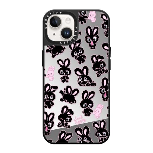 CASETiFY �~���[ iPhone 14 �P�[�X [1.5m����̗����������N���A/MagSafe �ɑΉ�] - Black Bunnies - �V���o�[ (�u���b�N�o���p�[)