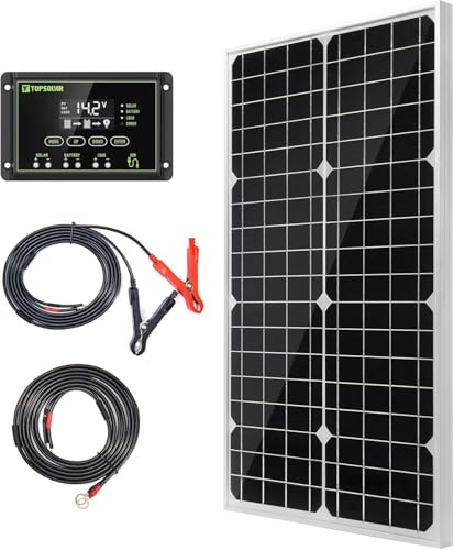 Topsolar Solar Panel Kit 30W 12V Monocrystalline with 10A Solar Charge Controller + Extension Cable with Battery Clips O-Ring Terminal for RV Marine Boat Off Grid System