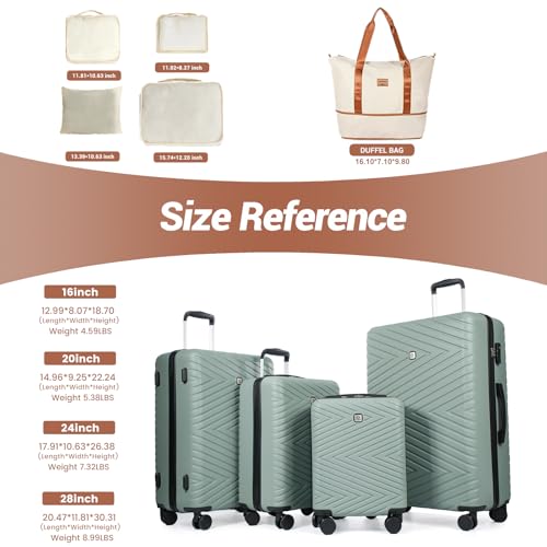 Image of Travelhouse 9-Piece Hardshell Luggage Set with Spinner Wheels & TSA Lock | Lightweight ABS suitcase set: 16 inch, 20 inch, 24 inch, 28 inch hardside suitcases + tote bag + packing cubes