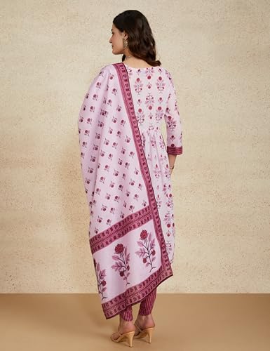 Image of Amazon Brand - Myx Women Printed Alia-Cut Anarkali Kurta Pant Set with Dupatta (Available in Plus Sizes)
