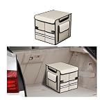 HZEL Car Trunk Organizer with Lid, Foldable Slip Resistant Multi-Compartment Vehicle Cargo Storage Box, Collapsible Waterproof Automotive Trunk Organizer, Universal for SUV Van Truck (Beige)