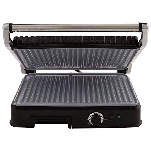 Oster Extra Large Titanium-Infused DuraCeramic Panini Maker and Indoor Grill, Black (CKSTPM6001-TECO)