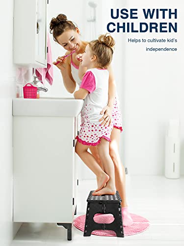 Image of Dyforce Kids Step Stool 11 Inch, 300lbs Folding Step Stool for Adults | Toddler Step stool Black,Anti-slip Heavy Duty with Carry Handle, Lightweight Foldable Stool for Bathroom Kitchen Bedroom
