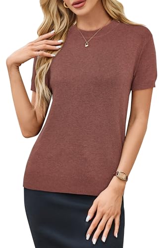 Image of Arach&Cloz Women's Lightweight Wool Blend Short Sleeve Sweater Top Business Casual