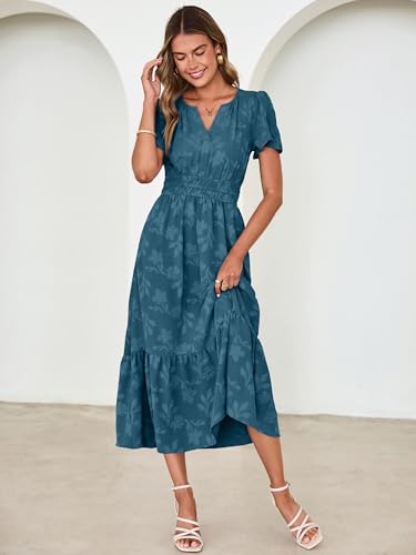 Image of Simplee Womens Summer Boho Maxi Dress Semi Formal Wedding Guest Short Sleeve V Neck Empire Waist Floral Long Dresses