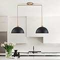 Ymlii Farmhouse Pendant Lights Kitchen Island, 2 Light Black and Gold Dome Pendant Light, Industrial Modern Kitchen Island Lighting for Dining Room, Restaurant, Cafe, Bar