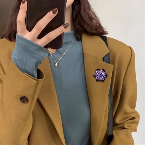 Image of Elegant Rhinestone Flower Brooch Pin for Women Handmade Shiny Crystal Snowflake Cherry Blossom Brooches Lapel Pins Dress Accessories Anniversary Wedding Jewelry