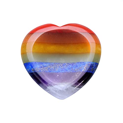 GEHECRST Chakra Worry Stone for Anxiety Natural Healing Crystals Heart Shape Thumb Worry Stones 7 Chakra Crystal Pocket Palm Stone for Stress Relief Meditation Chakra Healing Gifts for Mom Mothers Day