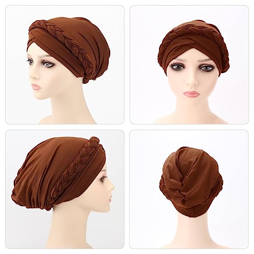 Image of DRESHOW Turban Pre-Tied Twisted Hat Thread African Head Wraps for Black Women Chemo Cancer Cap Braid Hair Cover