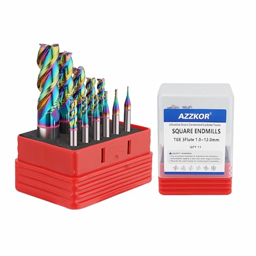 Image of Carbide Square End Mill HRC60 Double Edge 3 Flute TiAiN Coating Tungsten Steel Color-Ring for Aluminum Wood Endmills