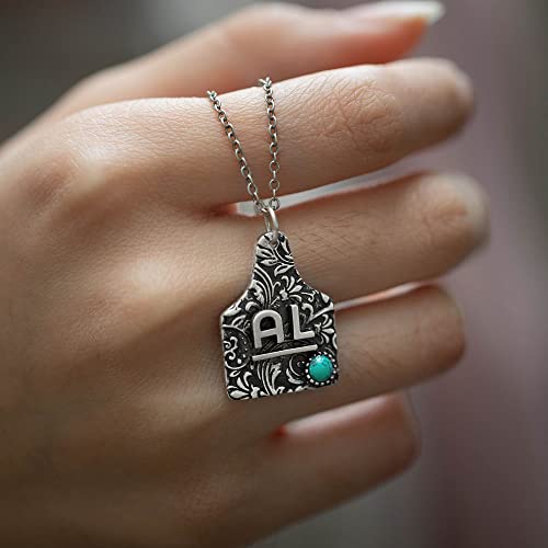 AILIN Personalized Cattle Tag Necklace Sterling Silver 925/Brass Custom Initial Logo Turquoise Necklace For Women Christmas Birthday Gift For Mom Girlfriends Daughter Grandma3