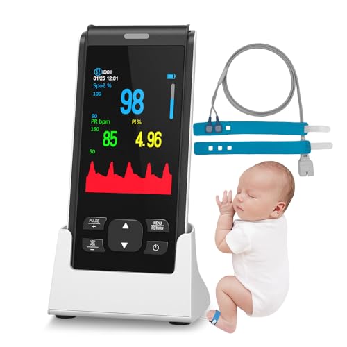 Childrens Strap-On Pulse Oximeter with Charging Base - Rechargeable 2000mAh Battery Continuous SpO2 & Heart Rate Monitor for Kids 10+ Hours Battery Life
