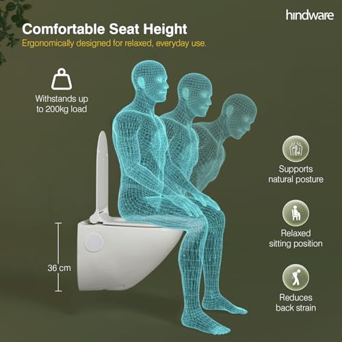 Image of Hindware Italian Collection Elegance Aura Commode for Bathroom | P-225 Trap | Made of Ceramic | 12-year Manufacturer Warranty | Rimless Design | Duroplast /UF Seat Cover | Soft Close | Wall Mount