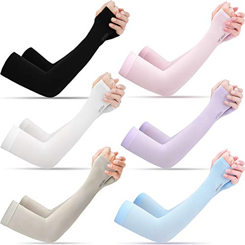 Beister 6 Pairs Sun UV Protection Cooling Arm Sleeves for Women Men, Long