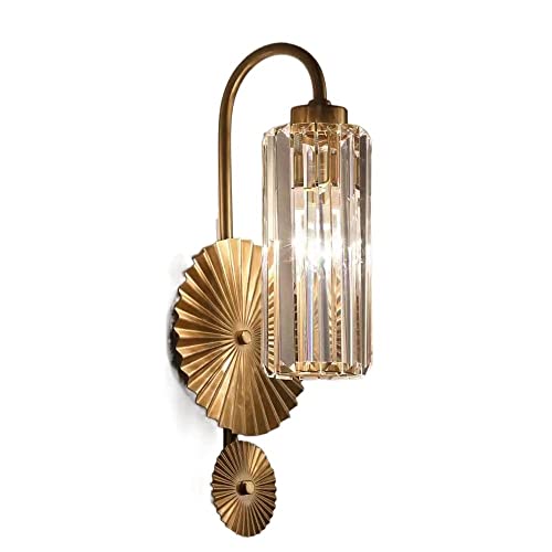 Luxury Gold Wall Sconce with Clear Crystal Shade, Modern Brass