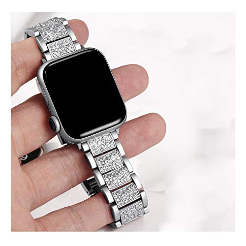 Secbolt Bling Bands Compatible with Apple Watch Band 42mm 44mm Women iWatch SE Series 6/5/4/3/2/1, Dressy Jewelry Metal Bracelet with Rhinestones, Silver - Thumbnail 7