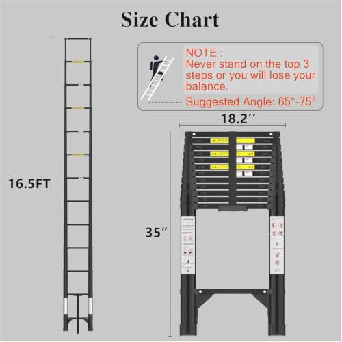 Image of Telescoping Ladder, 16.5 FT 330 Lbs Aluminum Extension Ladder, Black