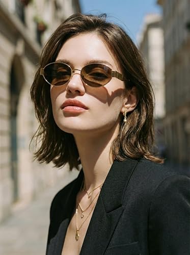 Image of HASHTAG EYEWEAR Retro Oval Sunglasses for Women | Stylish UV400 Protection Shades | Lightweight Durable Metal Frame | Trendy Vintage Oval Glares for Women | Classic & Elegant Design for All Occasions